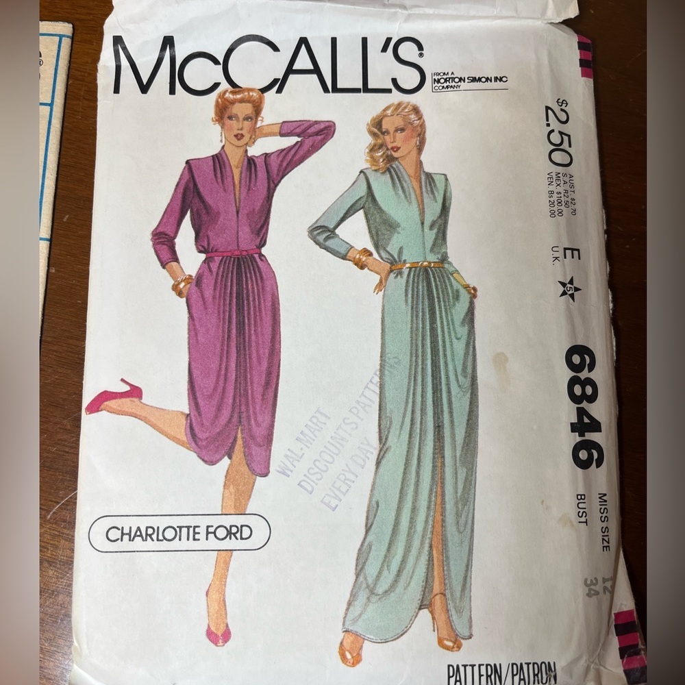 Vintage McCalls Charlotte Ford Designer Dress Sewing Pattern
